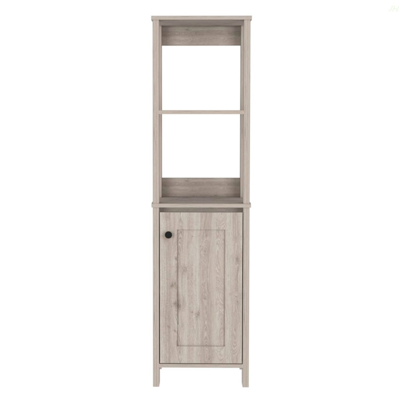 Armoire à linge, deux tablettes intérieures, deux tablettes ouvertes, une porte, Grey
