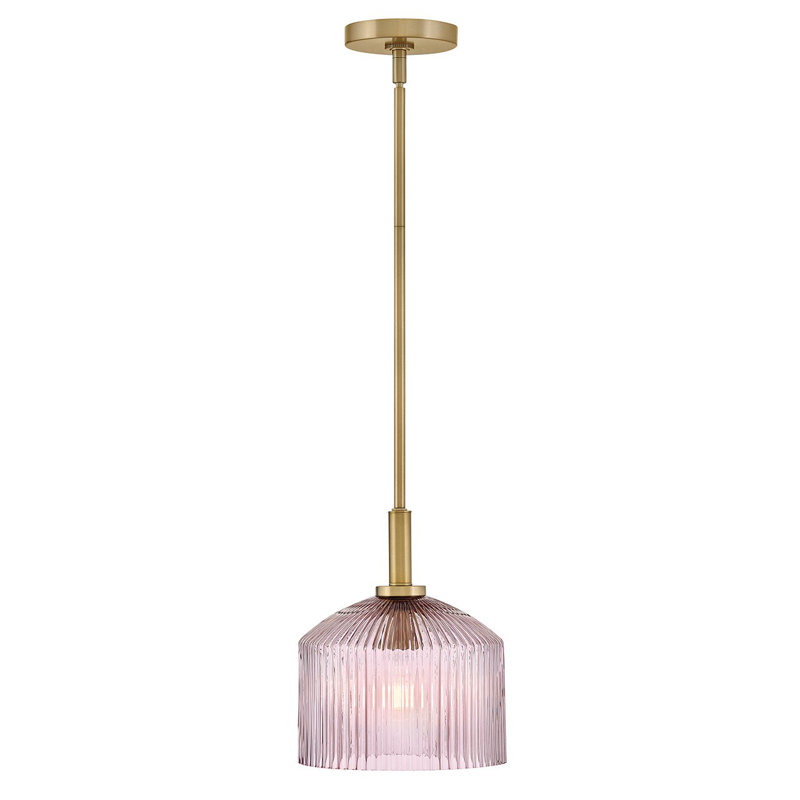 Petit luminaire suspendu Lisette avec verre nervuré, Mauve