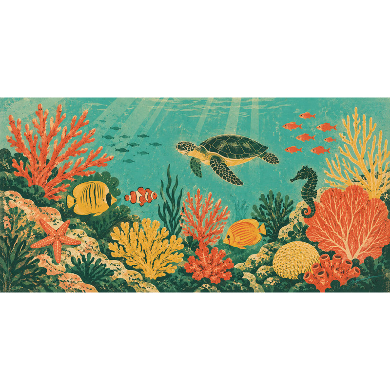 Art mural sur toile tropicale, "Sea Life", 20"H x 40"W x 1.5"D