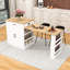 Îlot de cuisine extensible avec tiroirs de rangement, armoire à deux portes, tablettes ouvertes et bar pour le petit-déjeuner-1011431559