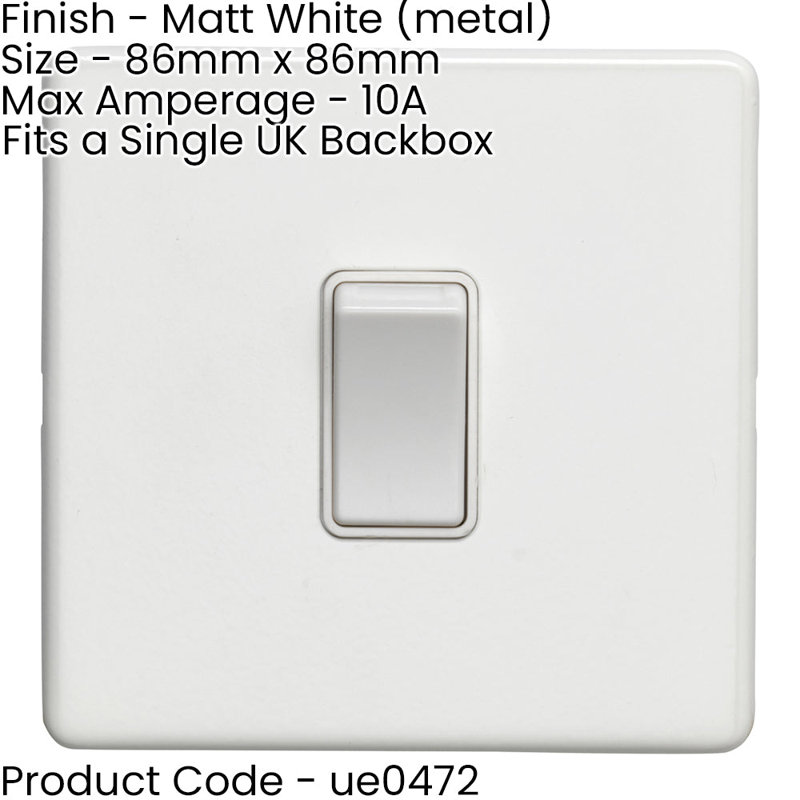 3 PACK 1 Gang Single Light Switch SCREWLESS MATT WHITE 2 Way 10A Slim Rocker, White, White