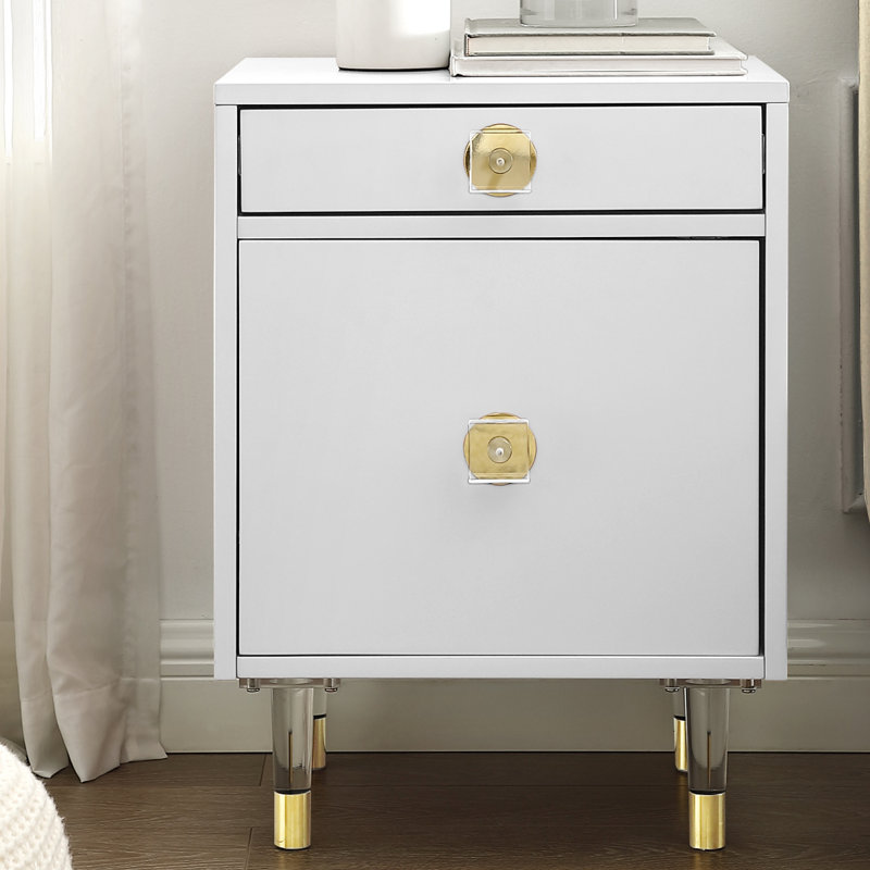 Table d'appoint en acrylique 1 tiroir 1 porte Araceli, Blanc