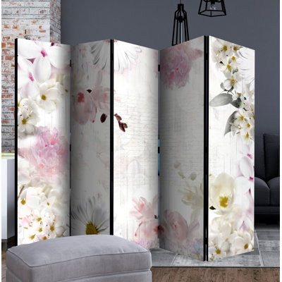Micco 225 cm W x 172 cm H 5 - Panel Solid Wood Folding Room Divider
