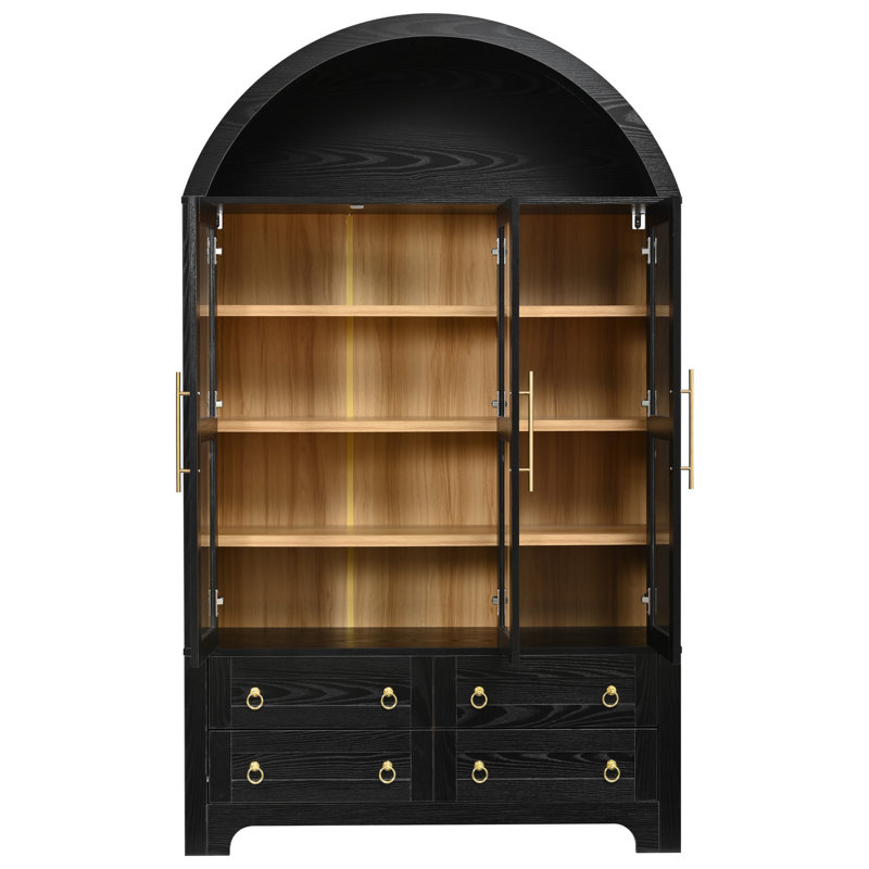 Armoire de rangement Novelle 72,8 po de style ferme moderne en bois d'ingénierie avec portes vitrées et étagères réglables
