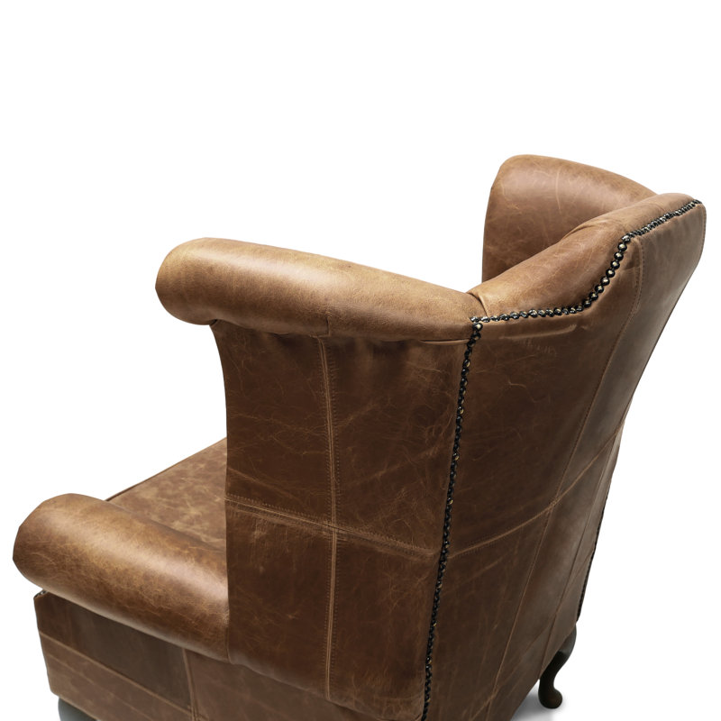 Dutta Upholstered Wingback Chair with Footstool, Brown