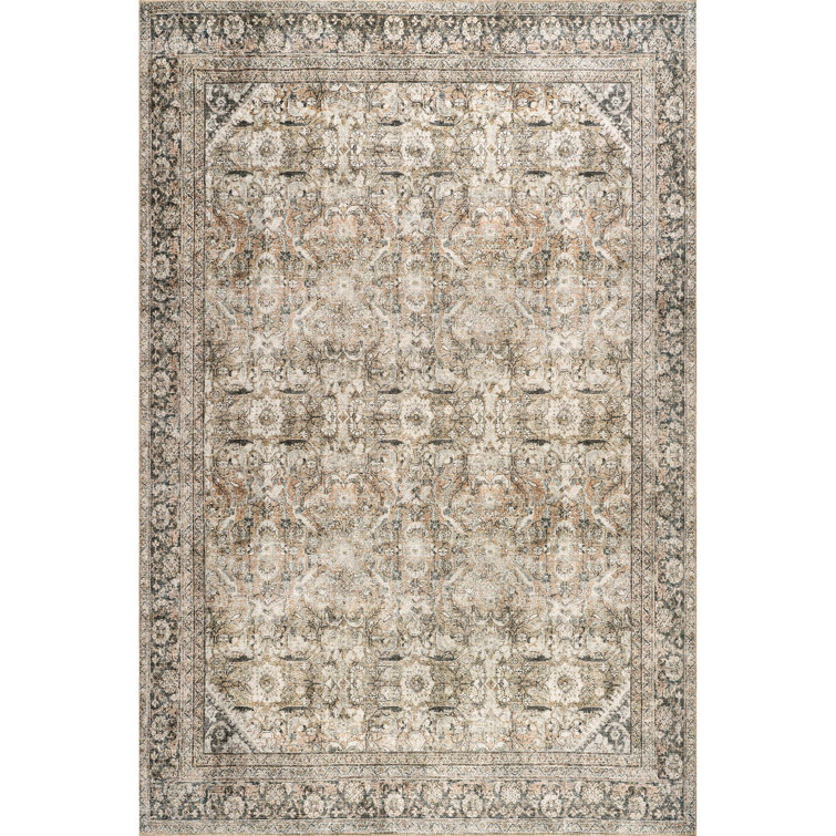 Jeccica Distressed Vintage Medallion Jute Blend Polyester Area Rug