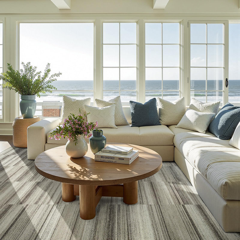 Modern Abstract Ultra-Thin Washable Area Rug, Rectangle 8' x 10', Taupe