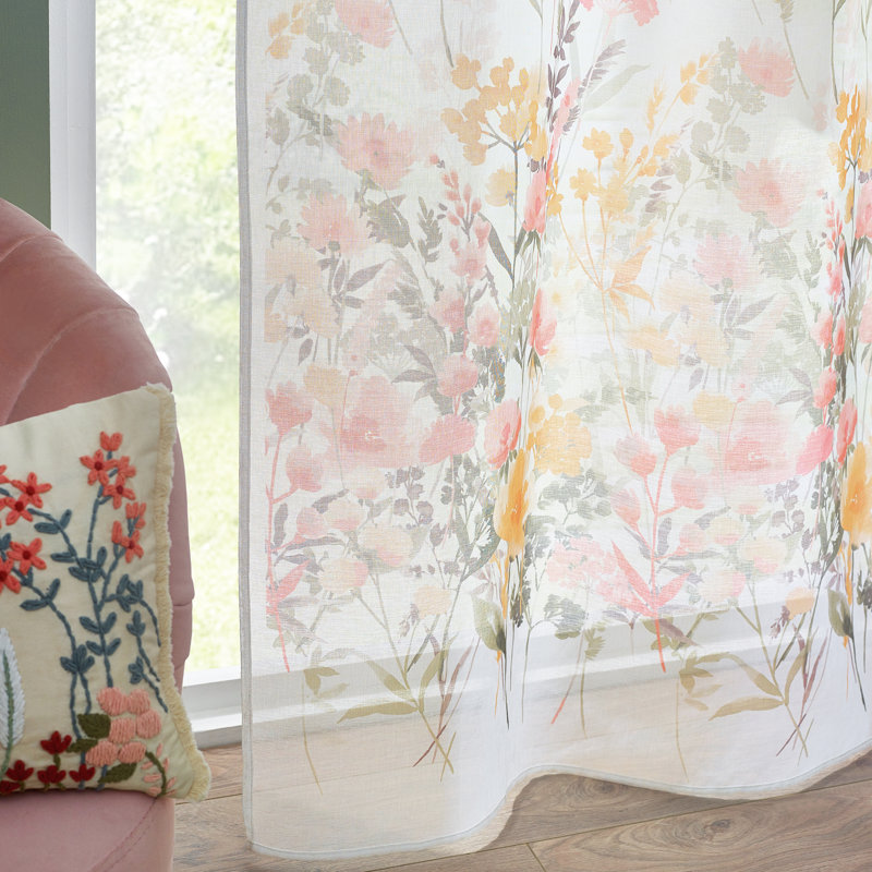 Countryside Floral Slot Top Voile Curtain Panel, 139.7cm Width x 183cm Drop