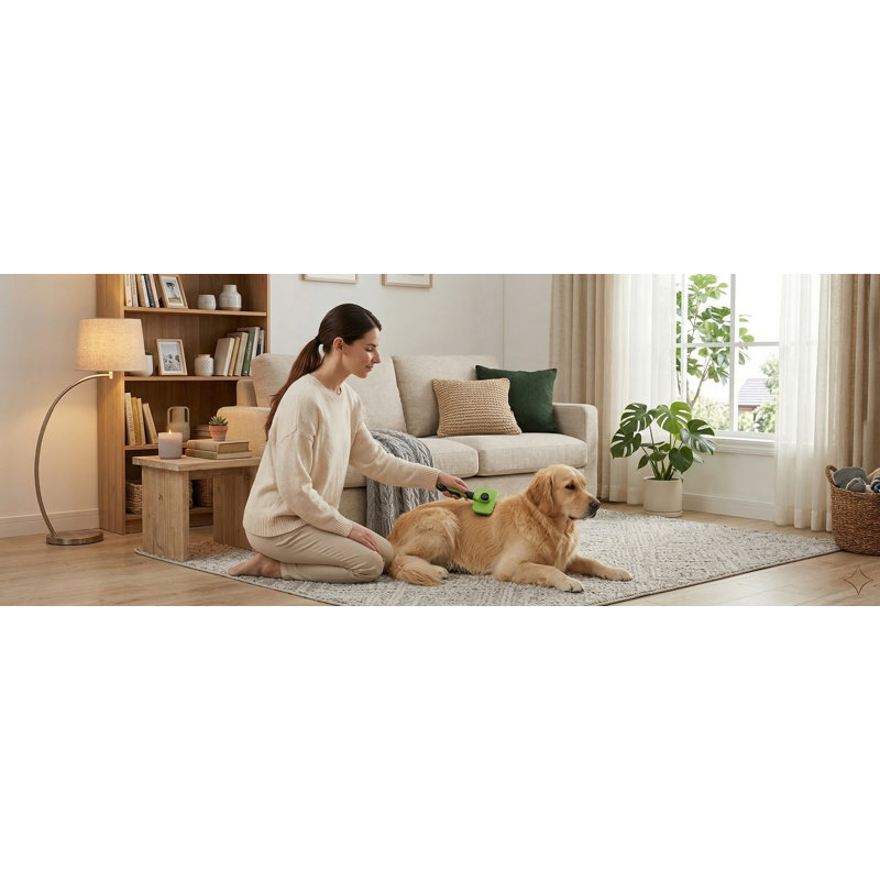 Brosse autonettoyante pour chiens et chats, outil de toilettage respectueux de la peau pour la perte de poils, fournitures pour animaux de compagnie, vert