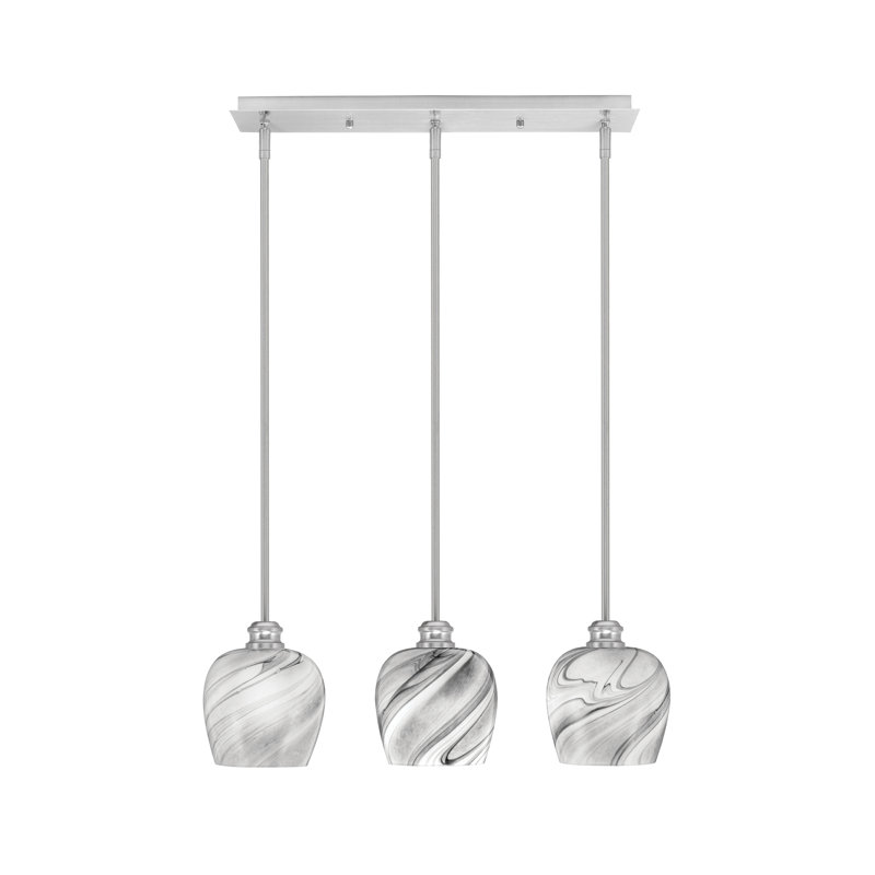 Edge 3 Light Linear Pendalier With 6" Glass, Brushed Nickel