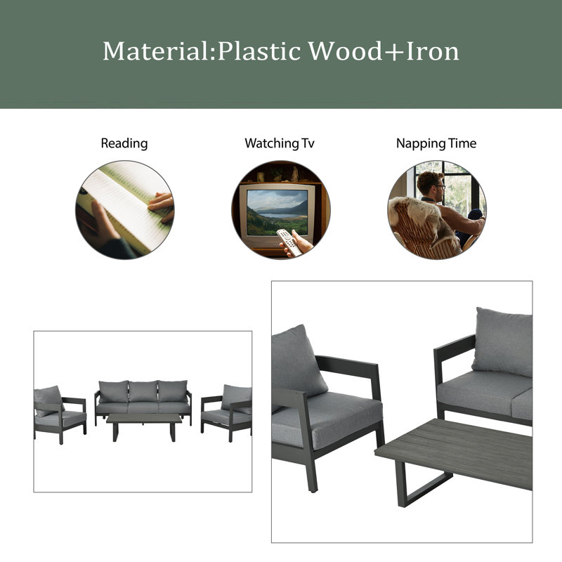 High-Quality Outdoor Seating Set With Thick Cushions For Ultimate Comfort, Perfect For Lawns, Patios, And Poolside, Gray
