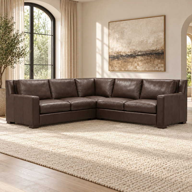 Cabo Heirloom Quality RAF Sofa in Buttery Soft 100% Top Grain Leather, Made to Order, Mars Tan