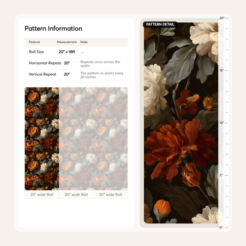 Papier peint floral, élégante murale rétro