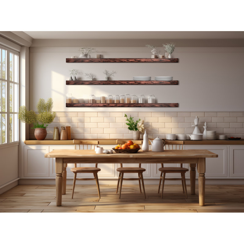 3 Piece Oak Floating Shelf, Rich Brown, 3" H x 63" W x 7" D