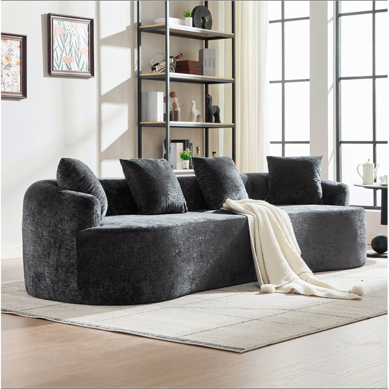 Causeuse incurvée, petit canapé en chenille avec 3 coussins, canapé profond pour appartement, salon, aucun assemblage requis