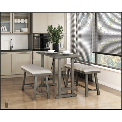 4PC Counter Height Dining Set With Light Gray Finish, Foam Cushioned Seats, And Space-Saving Design For Modern Kitchens And Dining Areas