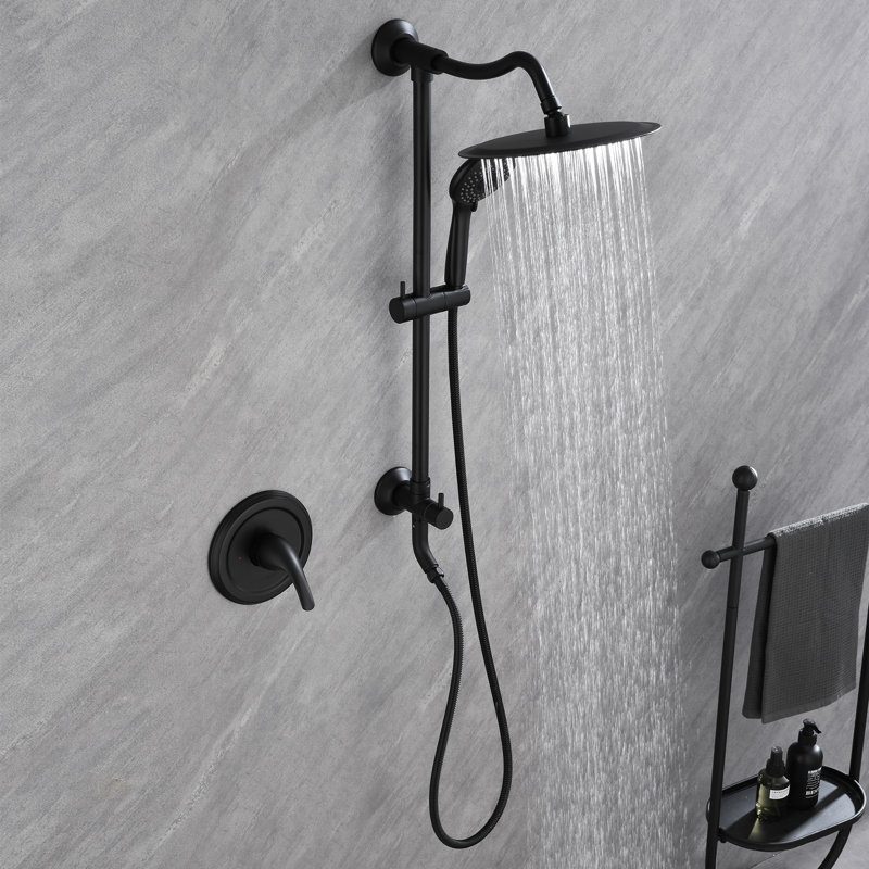 Ensemble de douche à pluie murale en laiton massif 10 po avec valve à pression équilibrée, Noir mat