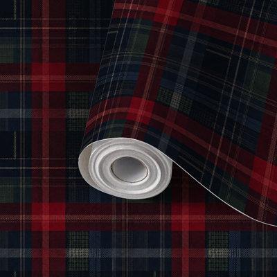 Peel and Stick Wallpaper Contact Paper Green Black Red Tartan Plaid Scottish from tartan plaid Self Adhesive and Removable 24in x 118in(60x300cm)