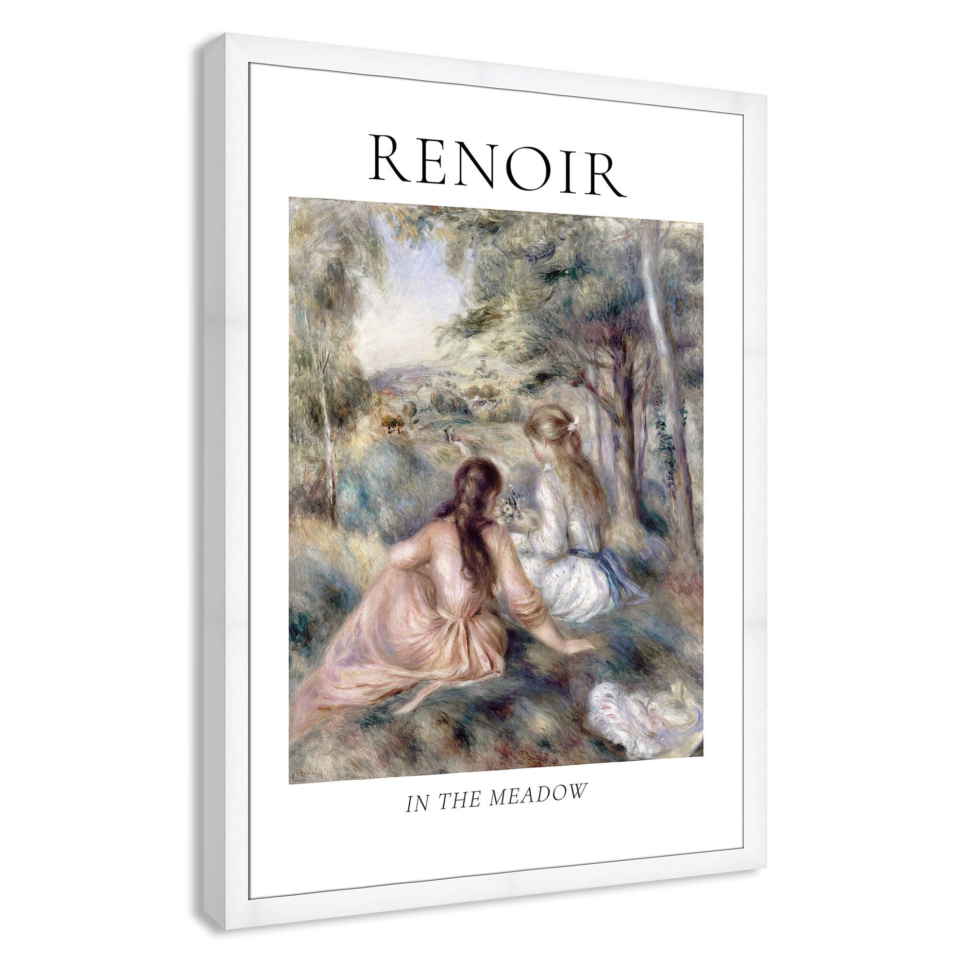 Old Masters Collection " In The Meadow " by Auguste Renoir, White Single Picture Frame, No, 49" H x 35" W x 1.25" D