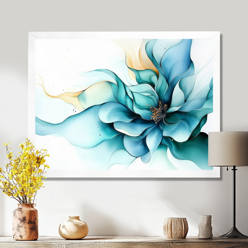 Abstrait pivoine verte sur une rivière de marbre III - impression d'art mural pivoine, H 12 po x l 20 po, Blanc
