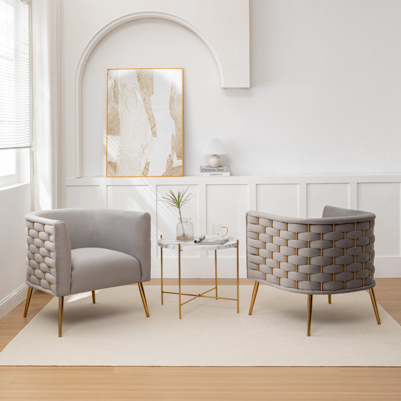 Cristen Velvet Barrel Chair, Gray Velvet, 2