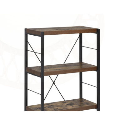 Stylish Weathered Oak & Black Finish Bookshelf With 3 Tiers And Durable Metal Frame For Modern Interiors
