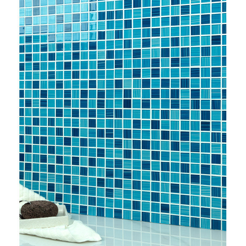 Carreau de mosaïque en verre à bord droit pour piscine 0,9 po x 0,9 po, Bleu plage