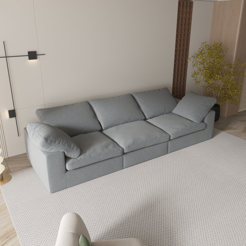 Flanelle grise à 3 places avec rembourrage en mousse viscoélastique, coussin double, coussins lombaires détachables en chenille légèrement courbés, convient aux bureaux et