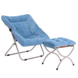 Saucer Chair with Ottoman, Soft Faux Fur Oversized Folding Accent Chair