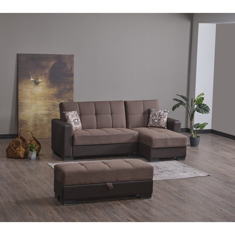 Legacy Fabric Upholstered Ottoman with Storage, Brown/Dark Brown Polyester