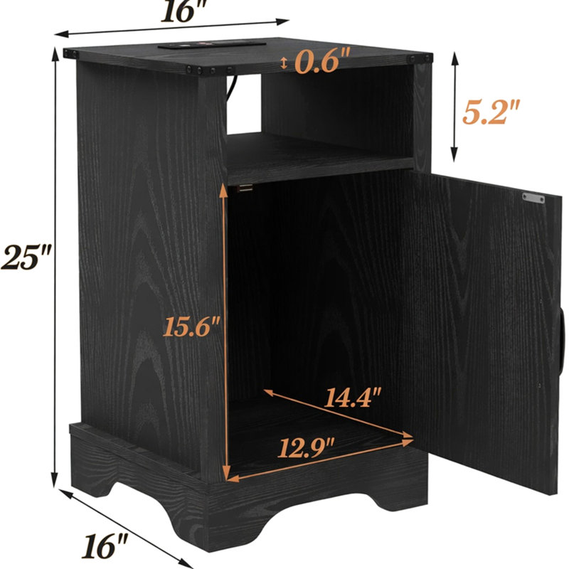 Ensemble de 2 tables de chevet noires de 16 po avec station de charge et rangement