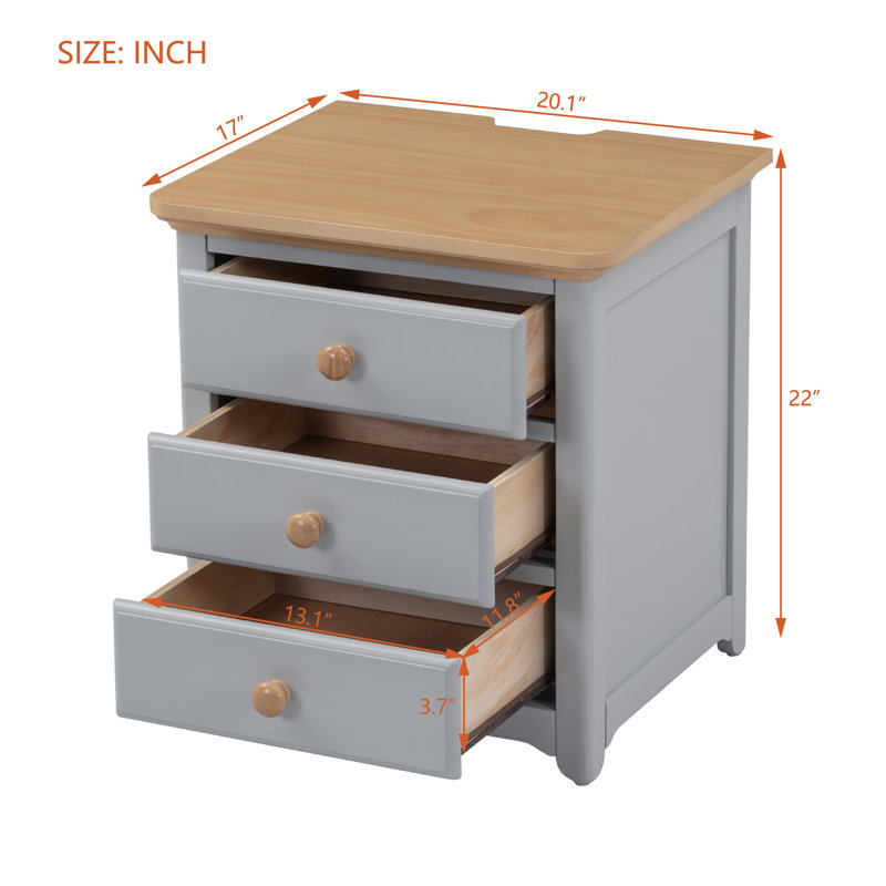 Caityln 20.1'' W Solid Wood Nightstand, Brown/Gray