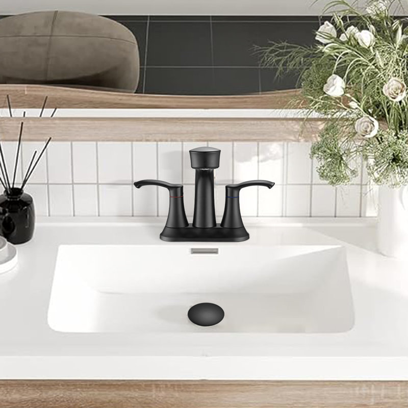 Bathroom Faucet With Pull Down Sprayer, 2 Handles 3 Hole Bathroom Faucet, Matte Black