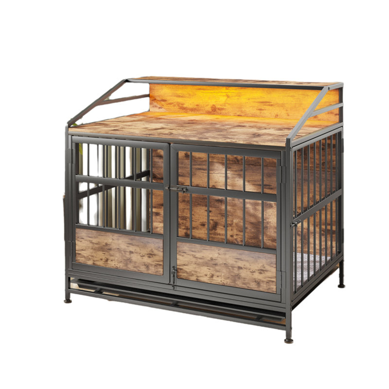 Caisse pour chien brune avec meubles doubles, Moyen (H 31,5 po x l 34,75 po x P 15,75 po)
