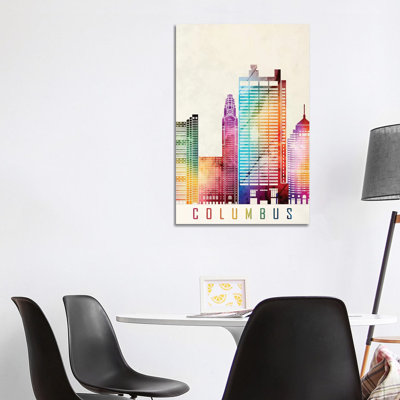 Columbus Landmarks Watercolour 1 Piece Wrapped Canvas Painting