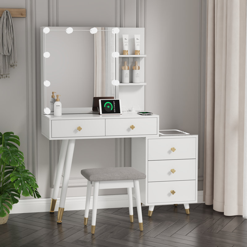 Bloye Vanity Table Stool Set, White
