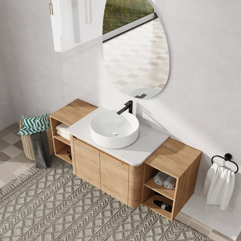 Meuble-lavabo mural simple 54 po avec lavabo en céramique, 54", Blanc