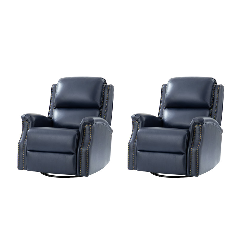 Bouton Traditional Genuine Leather Power Swivel Glider Recliner Set Of 2, Navy