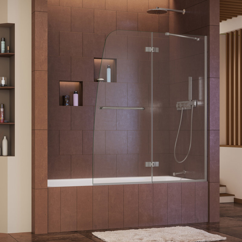 Porte de baignoire à charnière sans cadre Aqua l 47,75 po x H 58 po Aqua Ultra, Nickel brossé