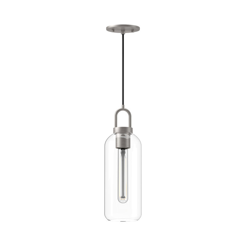 Luminaire suspendu cylindrique Minneapolis, Nickel brossé, Transparent, H 14,88 po x l 5,13 po x P 5,13 po