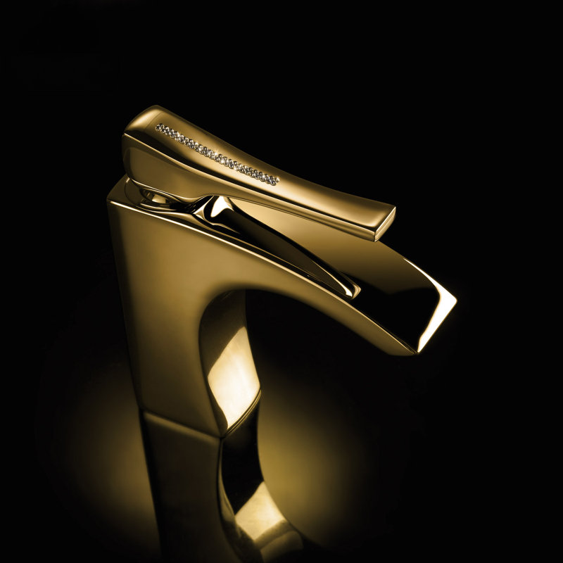 Skip Diamond Single Hole Bathroom Faucet, Gold