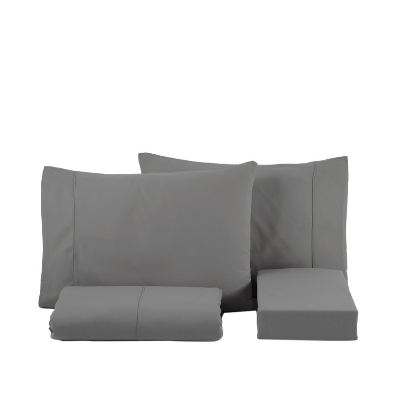 Ensemble de draps en coton Ranforce, gris, Ensemble de draps et de 2 taies d'oreiller pour tr