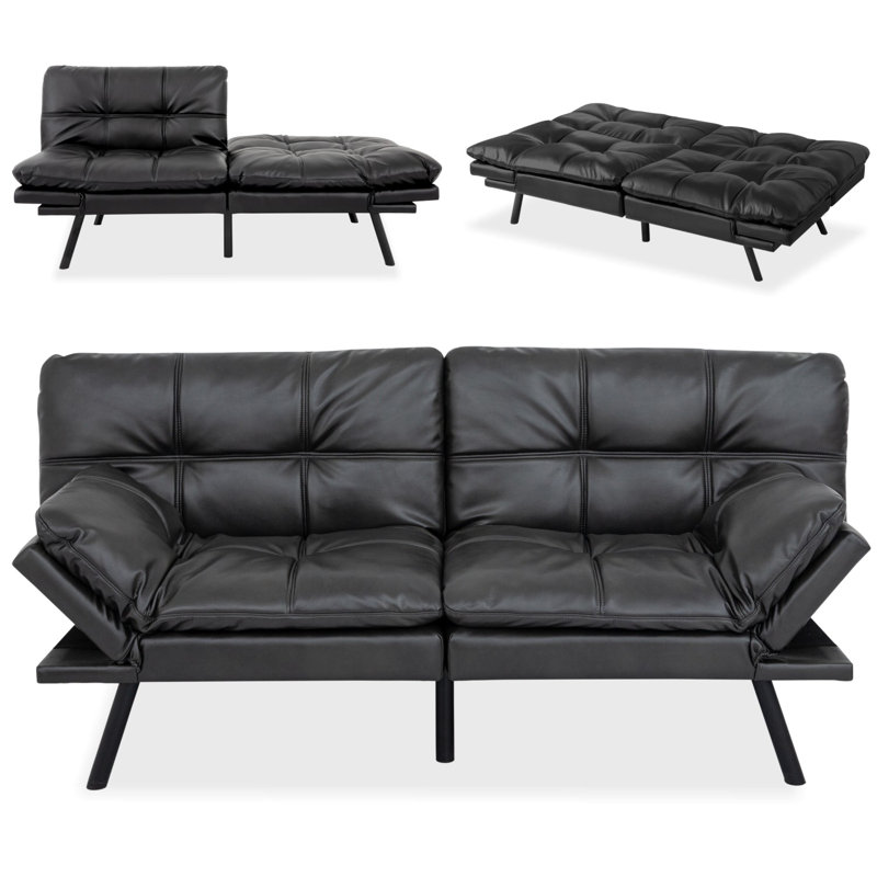 Gurlal Twin 71'' Upholstered Convertible Sofa, Matte Black Faux Leather