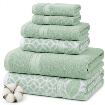 Ensemble de serviettes en jacquard réversible en filigrane de 6 fils filigrané Modern fils - 100% coton, séchage rapide et bain absorbant, débarbouillettes