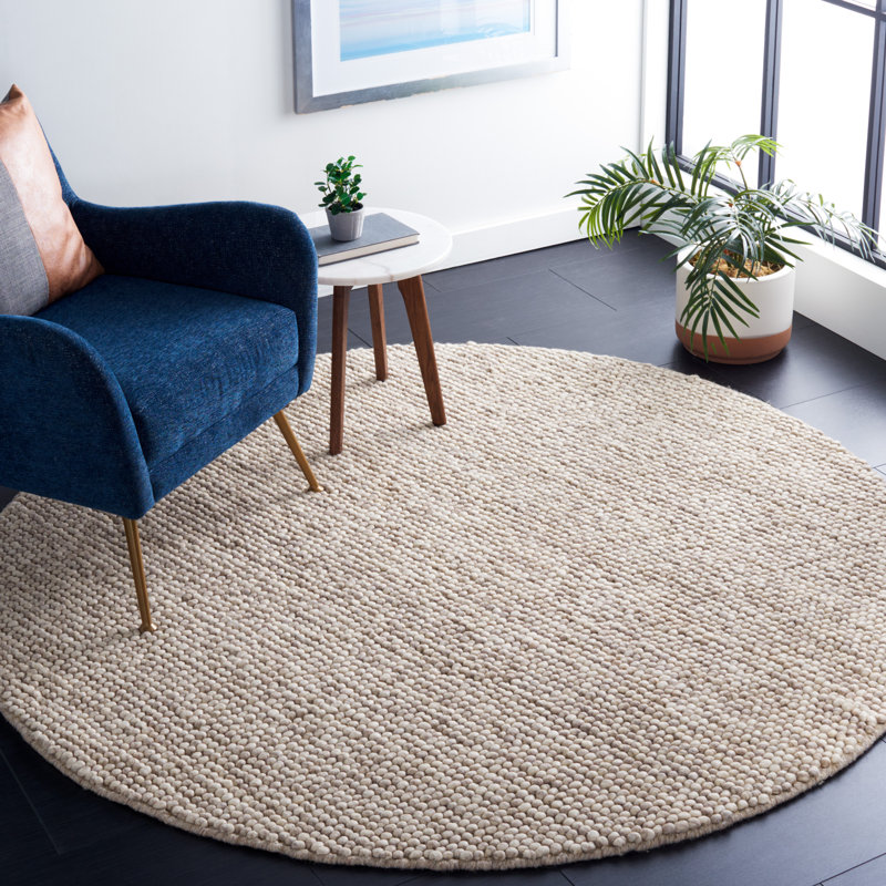 Natura Solid Color Area Rug In Beige, Round 122 cm
