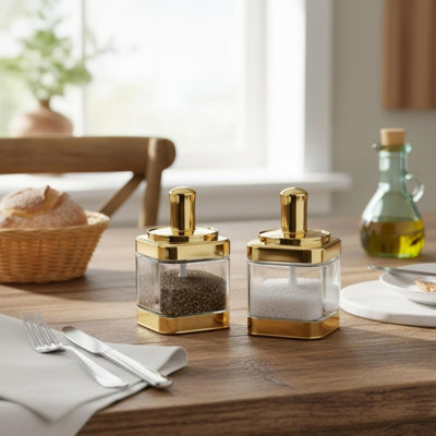 Ensemble de 2 pots à condiments en verre, pots à épices dorés de 12 onces avec cuillère, ensemble de boîtes d'assaisonnement, distributeur de sucre, contenants de cuisine pour farine et sucre