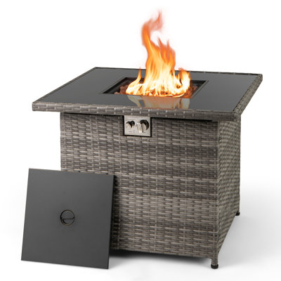 32.5" Propane Fire Pit Table Outdoor Wicker Gas Firepit with Stainless Steel Burner Gray