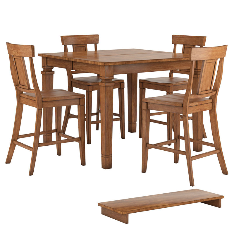 Ensemble de salle à manger extensible 5 pièces, Sauge antique, Tabouret de comptoir (siège d'une hauteur de 24,2