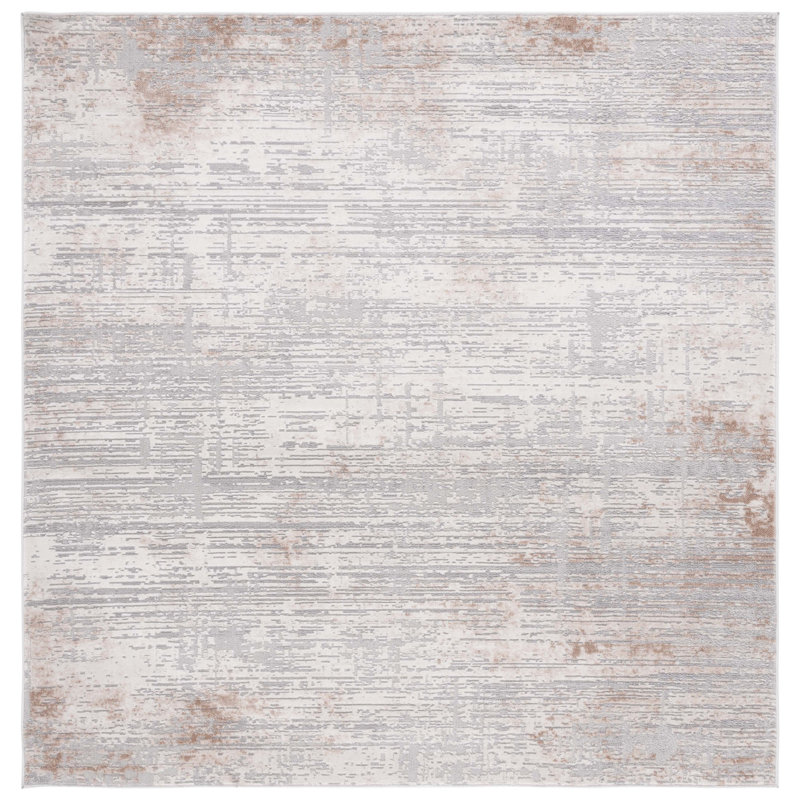 Tapis gris en polyester / polypropylène tissé à la machine, Carré 6 pi 7 po