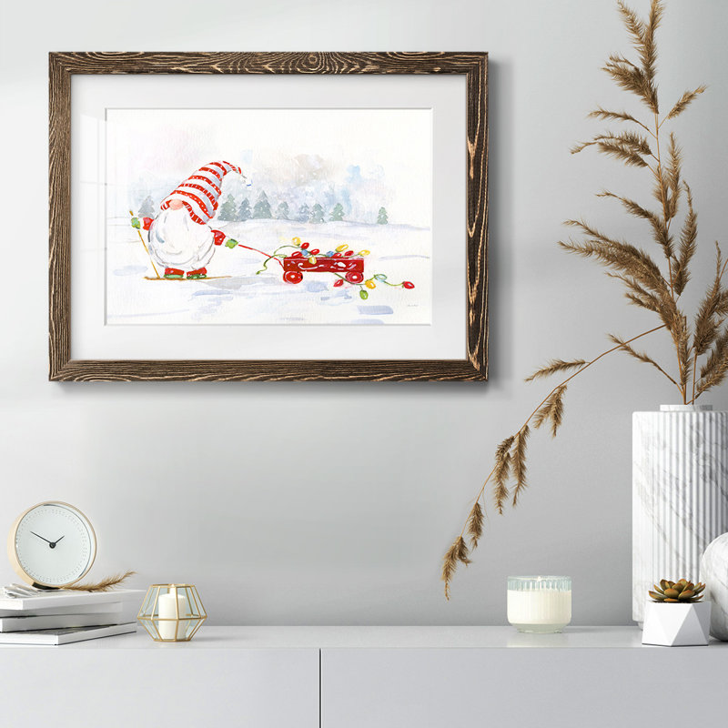 Hiver gnome II - reproduction encadrée rustique avec tableau mat, Noyer, H 28 po x l 42 po x P 1,5 po